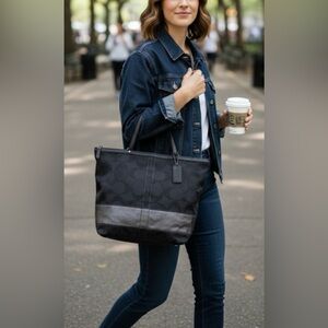 Coach Black and Gray Signature Tote